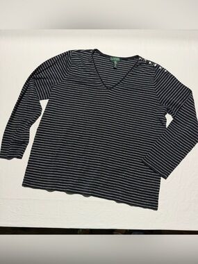 Ralph Lauren Black Sweater with Silver Stripes